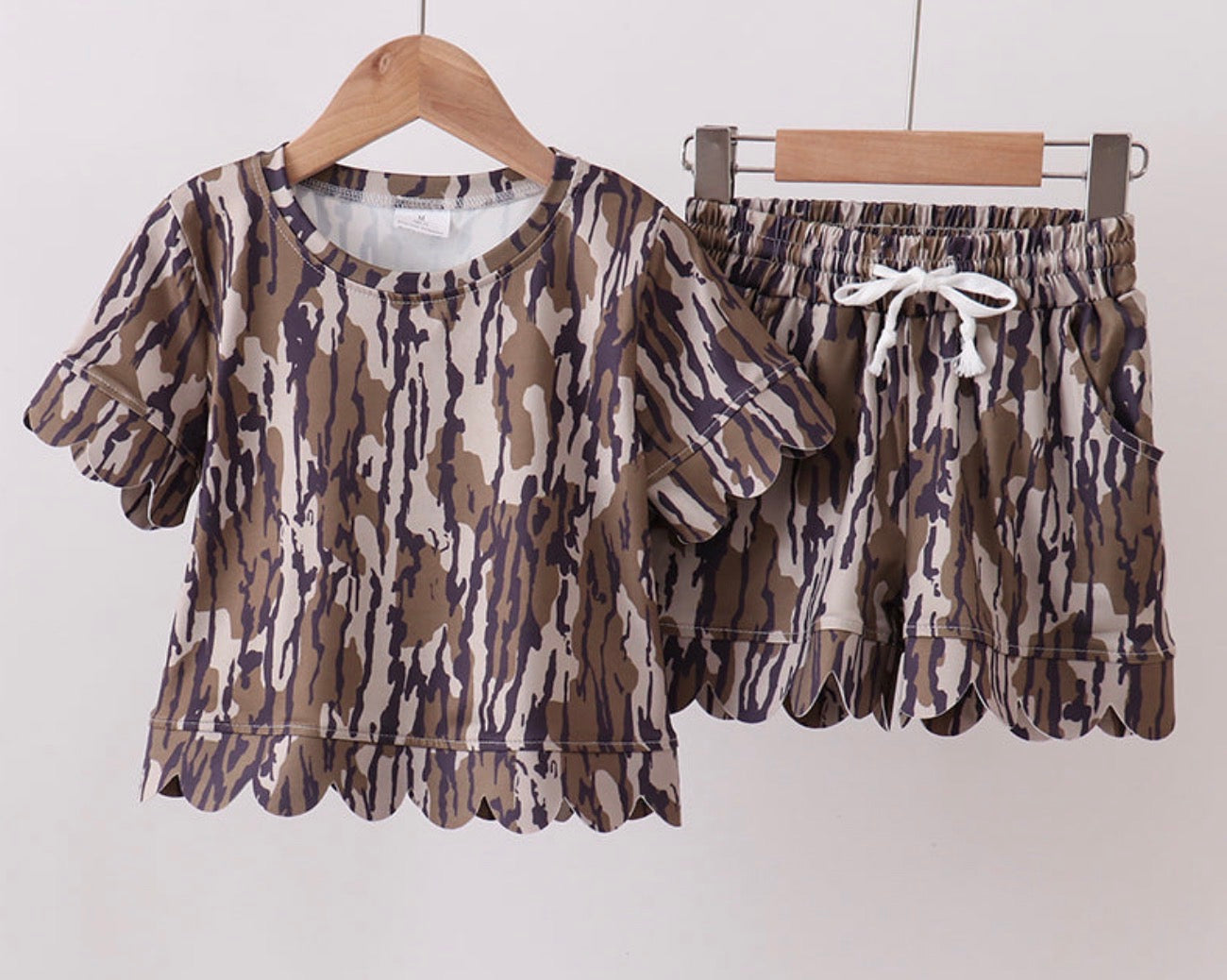 Camo scalloped shirt with matching shorts